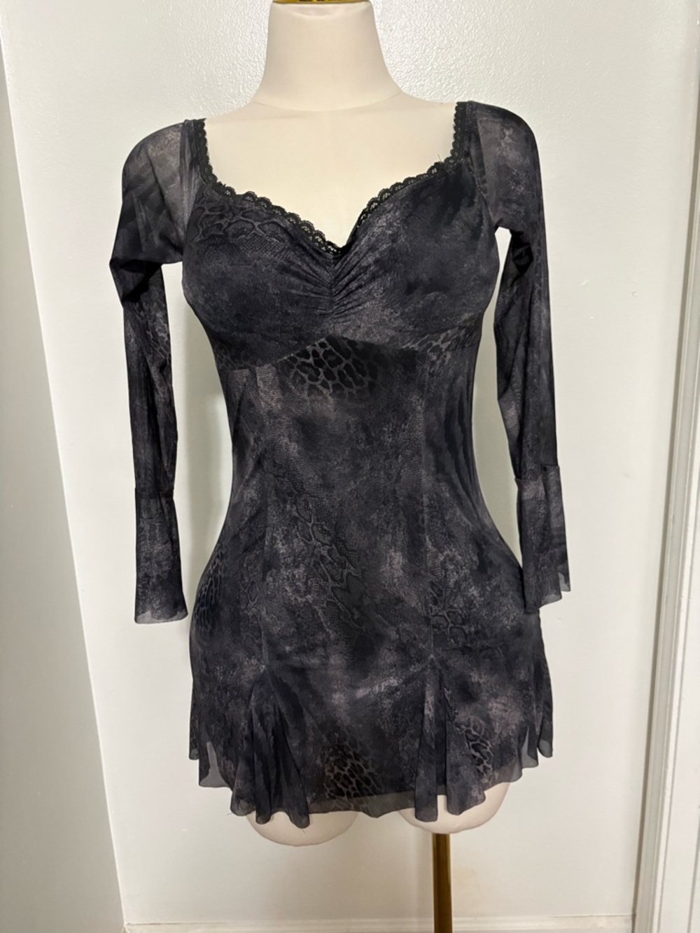 Bear Dance Black Lace-Trim Mini Dress NWOT Large